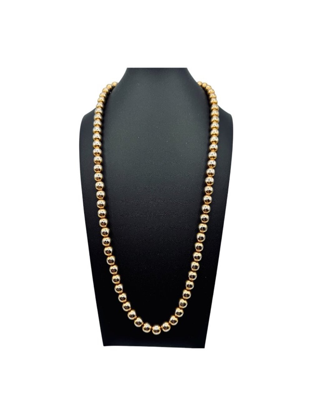 Vintage Gold Tone Bead Necklace 10mm Polished Metal Strung on Rope Chain 30" - Picture 1 of 5